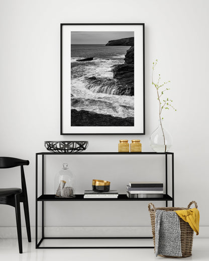 Trebarwith Strand Rocks, Limited edition, Fine Art Black and White Print