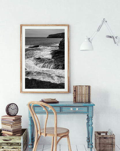 Trebarwith Strand Rocks, Limited edition, Fine Art Black and White Print